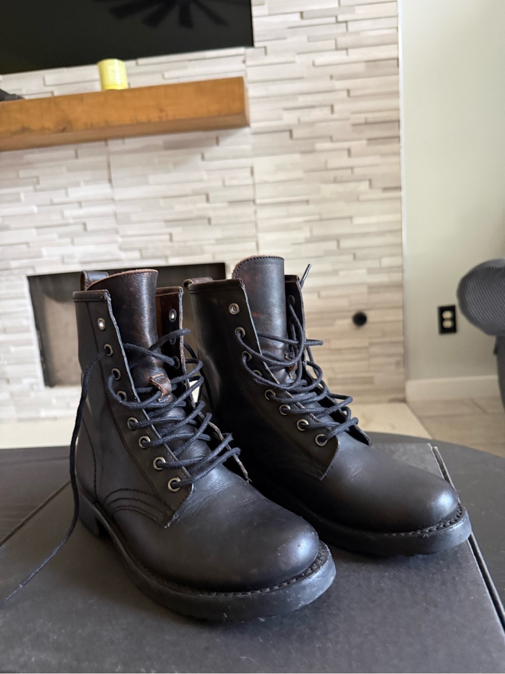 Frye Women's Black Leather Lace-Up Combat Boots